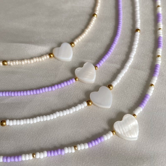 Choker mostacilla X corazón en Nácar