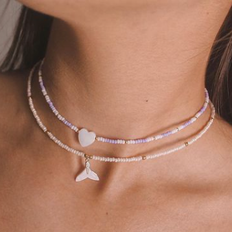 Choker mostacilla X corazón en Nácar